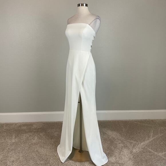 White Strapless Cut Out Back Evening Gown Size 10 Long Formal Dress by AQUA - Picture 5 of 12